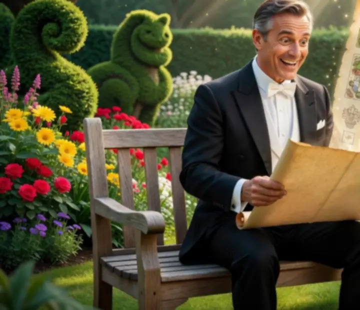 Austin z Gardenscapes číta novinky o hernej aktualizácii