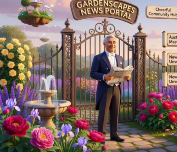 Ilustrácia záhradnej scény z Gardenscapes s novinkami a oznámeniami