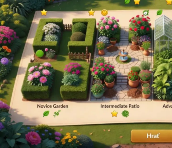 Vizuálny prehľad náročných úrovní Gardenscapes zoradených podľa obtiažnosti
