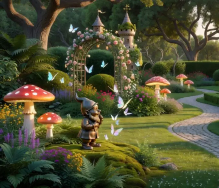Farebne dekorovaná záhrada s kvetinami a fontánou ako inšpirácia pre hráčov Gardenscapes